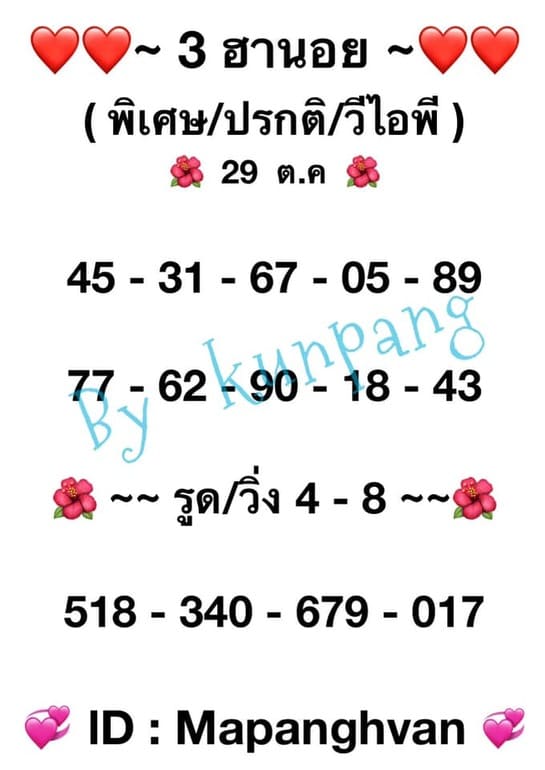 หวยฮานอย 29/10/64 ชุดที่ 11