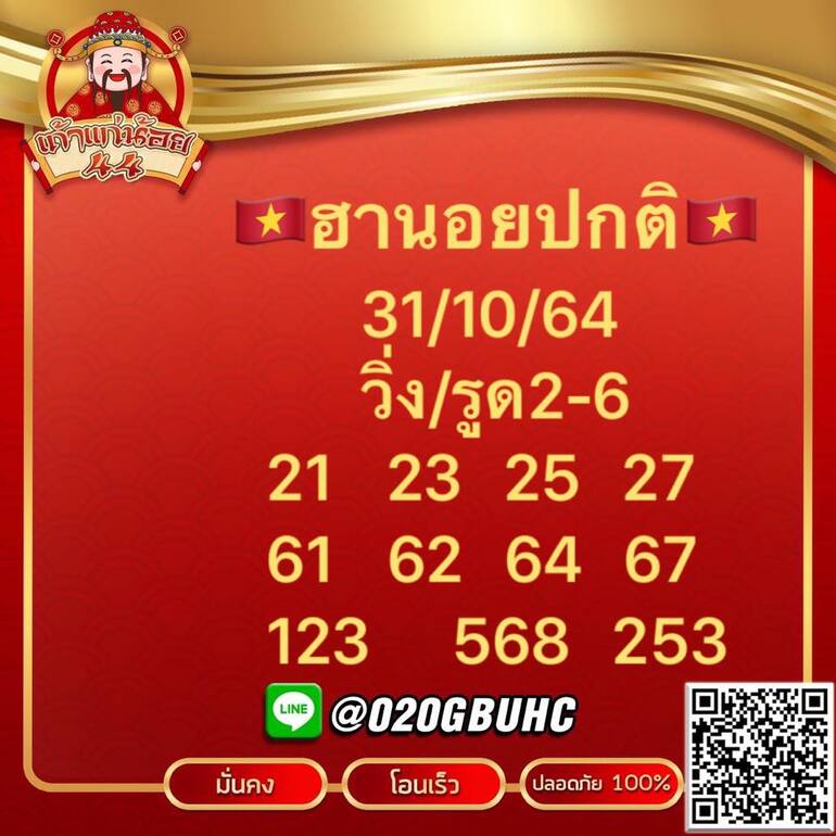 หวยฮานอย 31/10/64 ชุดที่ 6