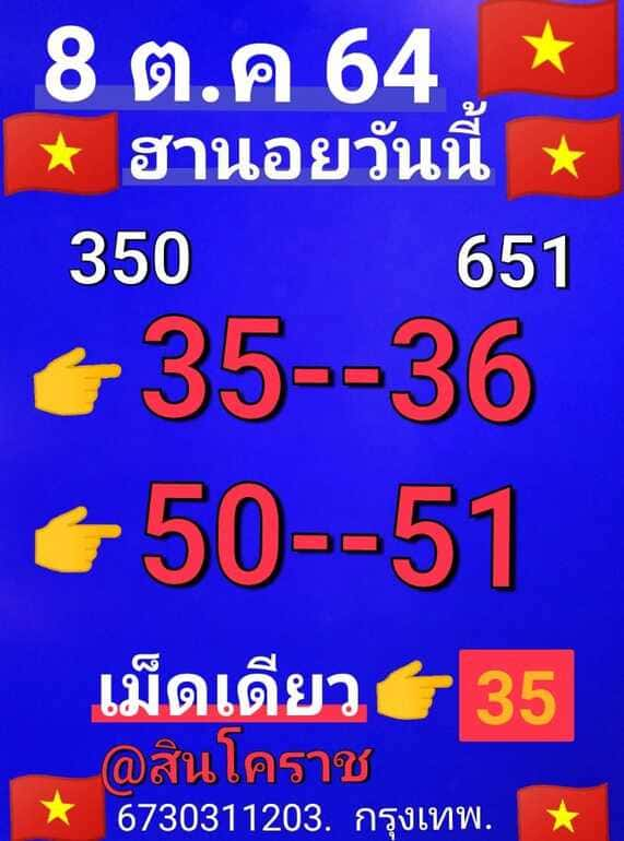 หวยฮานอย 8/10/64 ชุดที่ 2