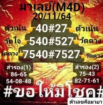 หวยมาเลย์วันนี้ 20/11/64 ชุดที่ 5