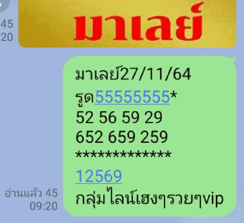 หวยมาเลย์วันนี้ 27/11/64 ชุดที่ 3