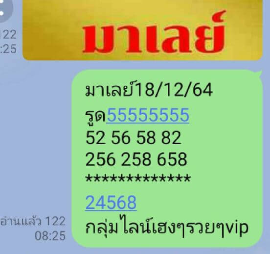 หวยมาเลย์วันนี้ 18/12/64 ชุดที่ 9