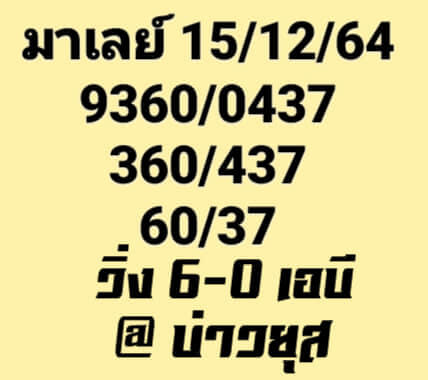 หวยมาเลย์วันนี้ 15/12/64 ชุดที่ 2