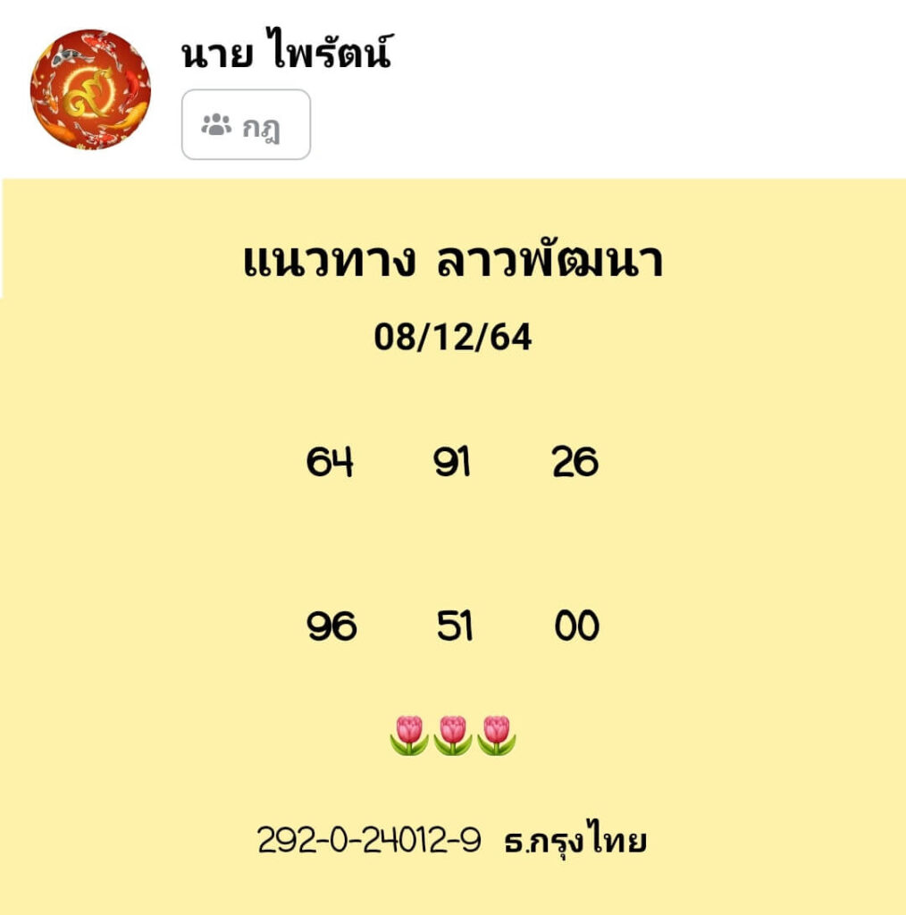 แนวทางหวยลาว 8/12/64 ชุดที่ 2