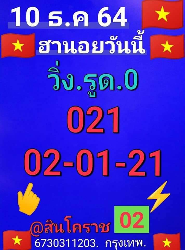 แนวทางหวยฮานอย 10/12/64 ชุดที่ 1