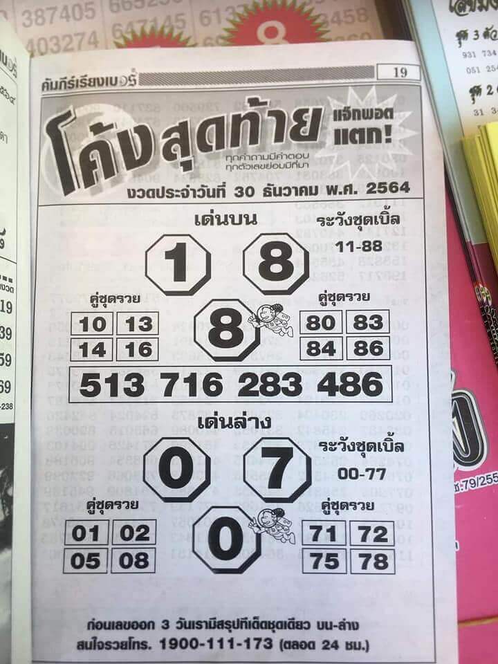 หวยโค้งสุดท้าย 30/12/64