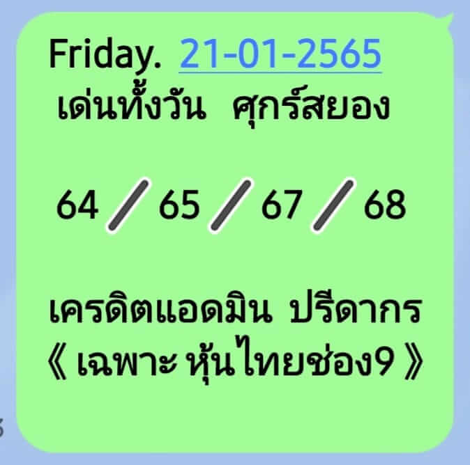 หวยหุ้นวันนี้ 21/1/65 ชุดที่ 9