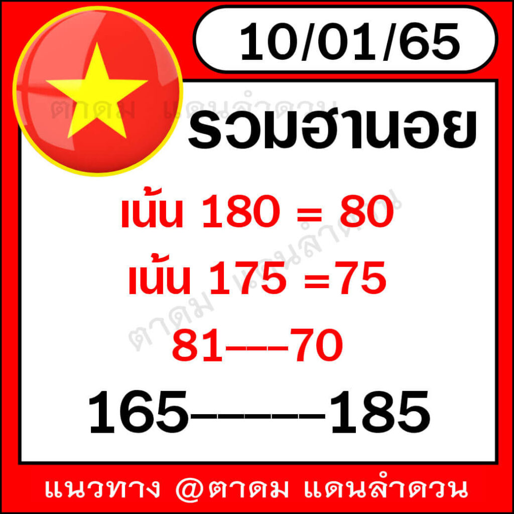 แนวทางหวยฮานอย 10/1/65 ชุดที่ 1