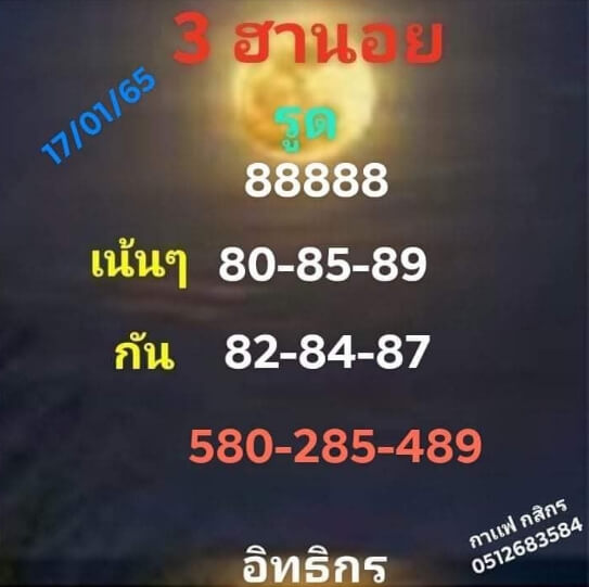 แนวทางหวยฮานอย 17/1/65 ชุดที่ 1