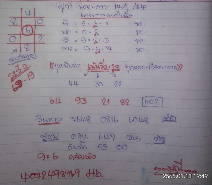 แนวทางหวยฮานอย 14/1/65 ชุดที่ 1