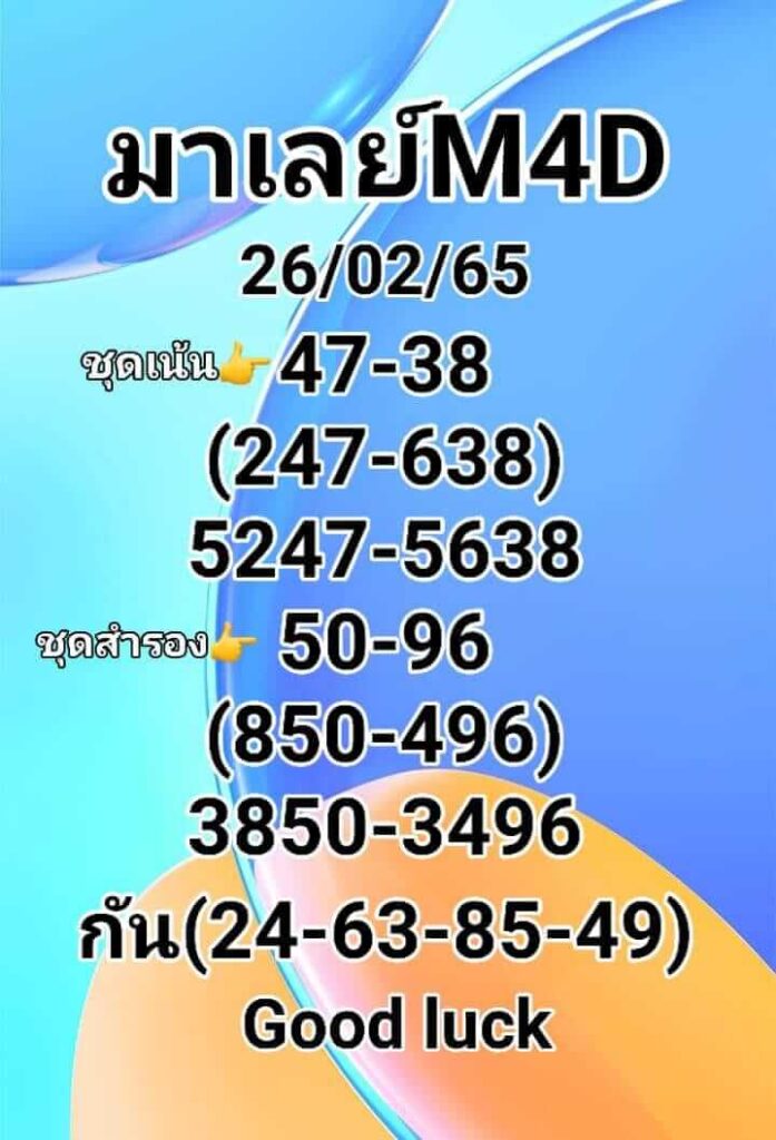 หวยมาเลย์วันนี้ 26/2/65 ชุดที่ 3