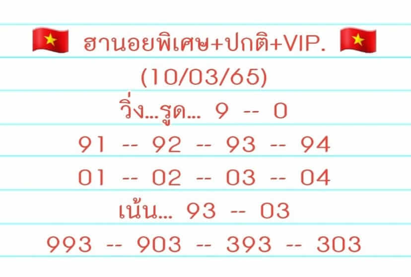 แนวทางหวยฮานอย 10/3/65 ชุดที่ 9