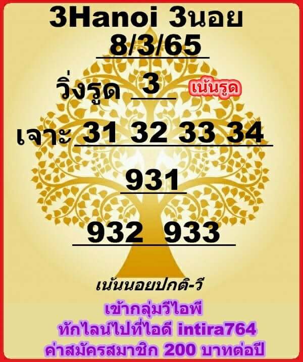 แนวทางหวยฮานอย 8/3/65 ชุดที่ 5