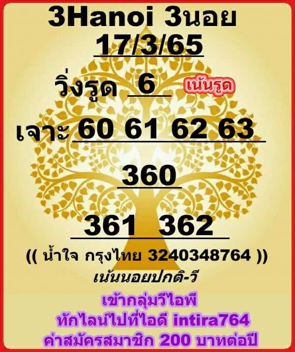 แนวทางหวยฮานอย 17/3/65 ชุดที่ 5