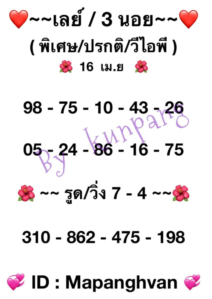 แนวทางหวยฮานอย 16/4/65 ชุดที่ 3