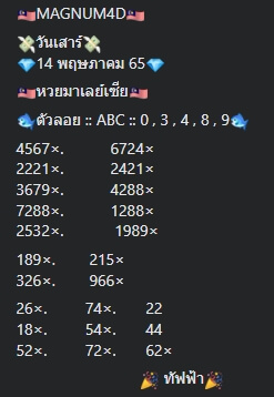 หวยมาเลย์วันนี้ 14/5/65 ชุดที่ 2