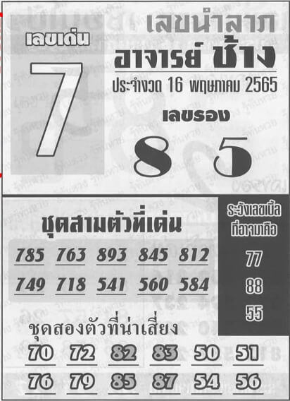 หวยอาจารย์ช้าง 16/5/65