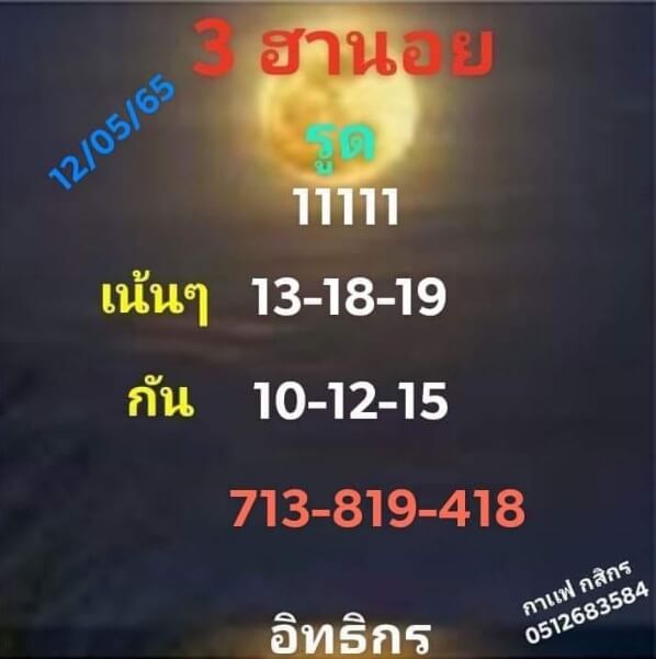 แนวทางหวยฮานอย 12/5/65 ชุดที่ 6