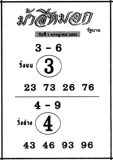 หวยม้าสีหมอก 1/7/65