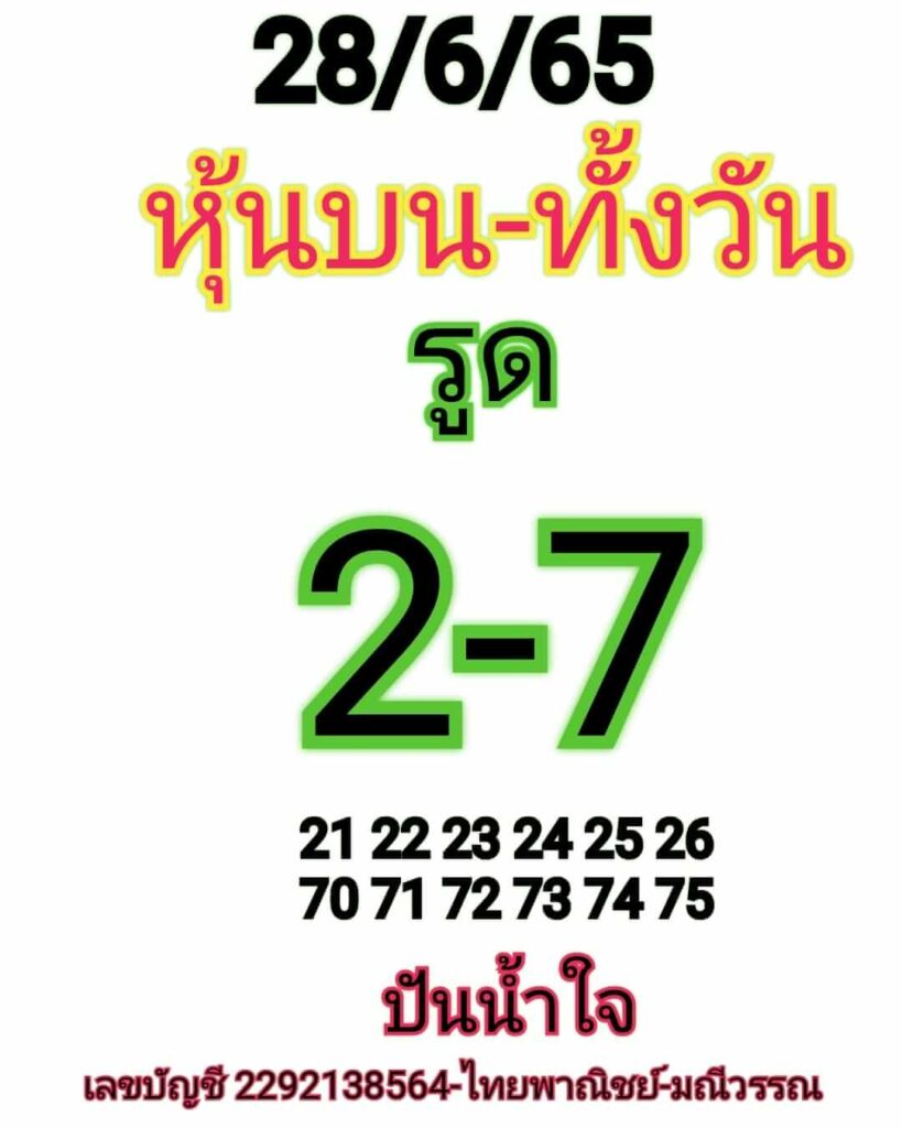 หวยหุ้นวันนี้ 28/6/65 ชุดที่ 10