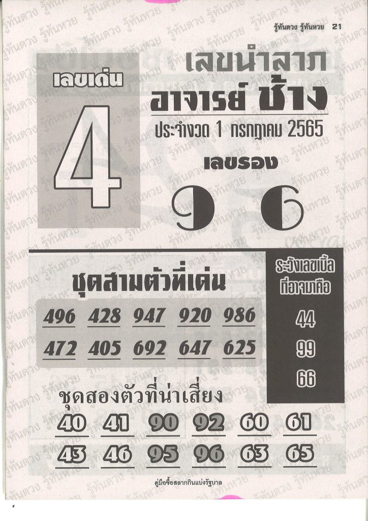 หวยอาจารย์ช้าง 1/7/65