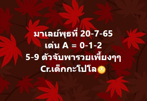 หวยมาเลย์วันนี้ 20/7/65 ชุดที่ 9