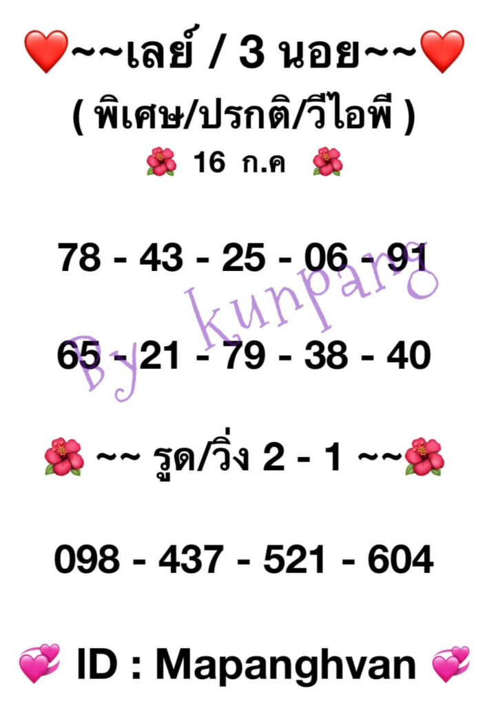 หวยมาเลย์วันนี้ 16/7/65 ชุดที่ 1