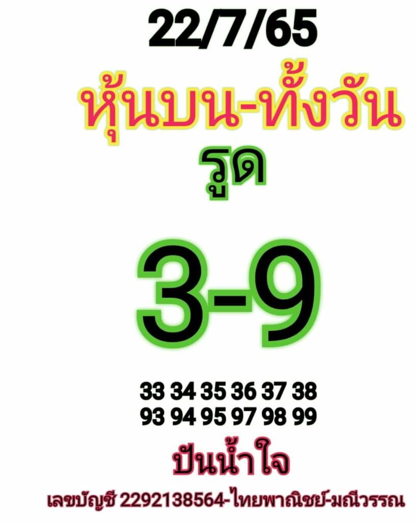 หวยหุ้นวันนี้ 22/7/65 ชุดที่ 10