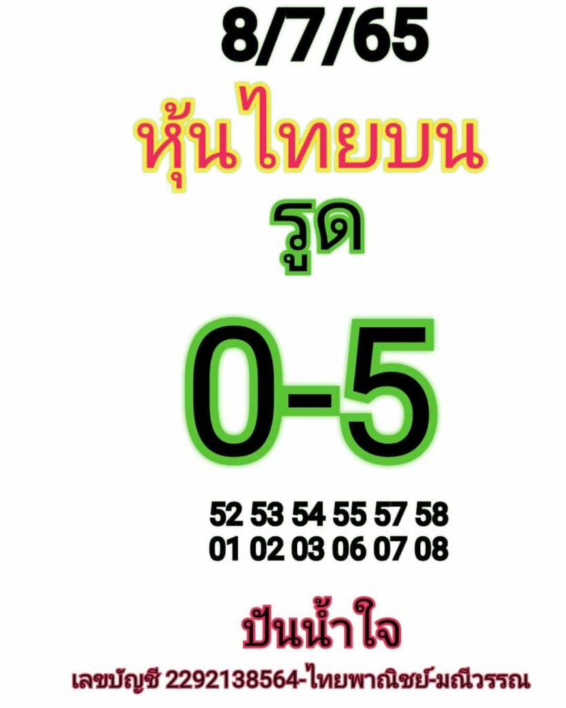 หวยหุ้นวันนี้ 8/7/65 ชุดที่ 8