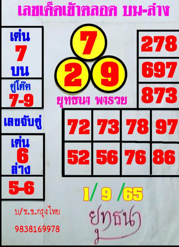 หวยยุทธนาพารวย 1/9/65