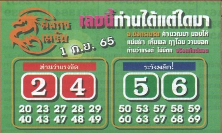 หวยมังกรเมรัย 1/9/65