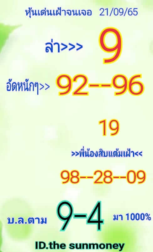 หวยหุ้นวันนี้ 21/9/65 ชุดที่ 10