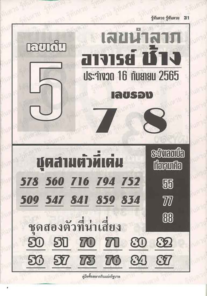 หวยอาจารย์ช้าง 16/9/65