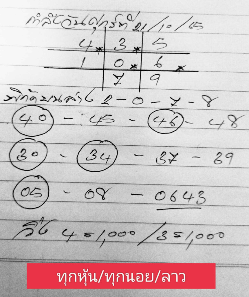 แนวทางหวยลาว 21/10/65 ชุดที่ 5