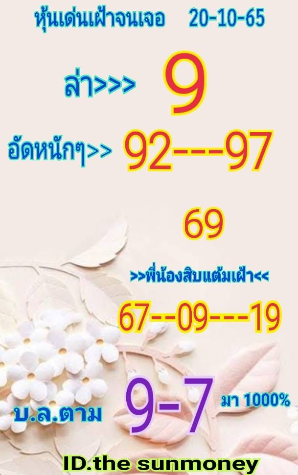 หวยหุ้นวันนี้ 20/10/65 ชุดที่ 1