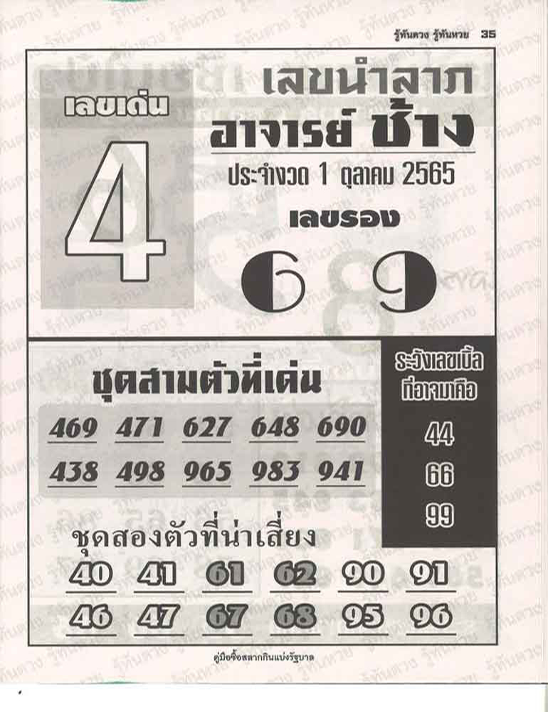 หวยอาจารย์ช้าง 1/10/65