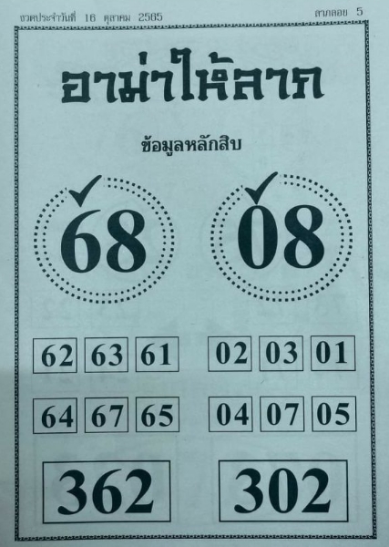 หวยอามาให้ลาภ 16/10/65