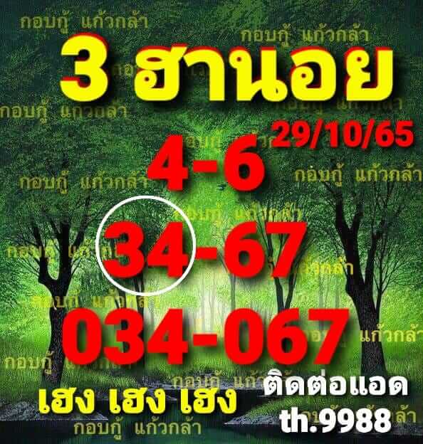 แนวทางหวยฮานอย 29/10/65 ชุดที่ 10