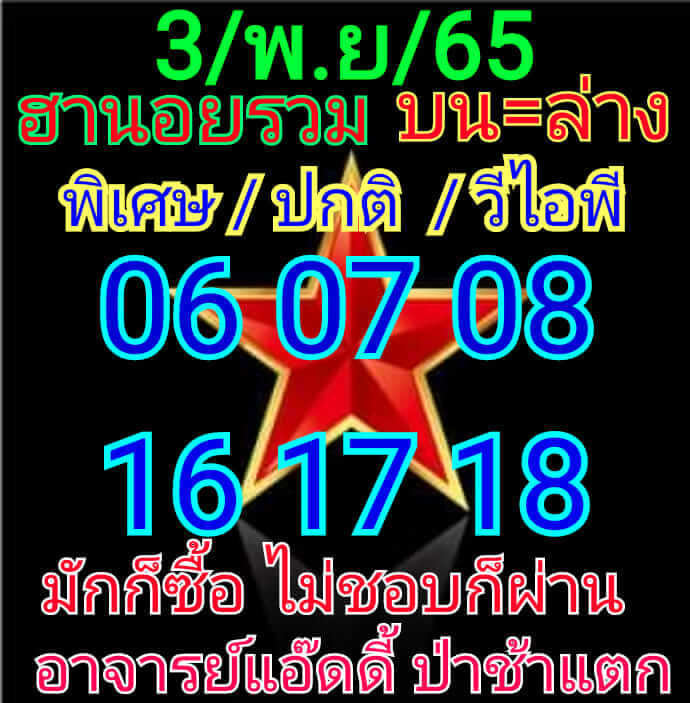 แนวทางหวยฮานอย 3/11/65 ชุดที่ 6