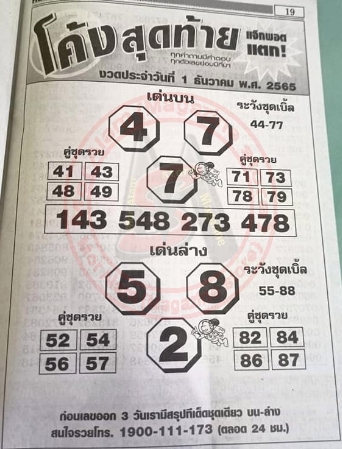 หวยโค้งสุดท้าย 1/12/65