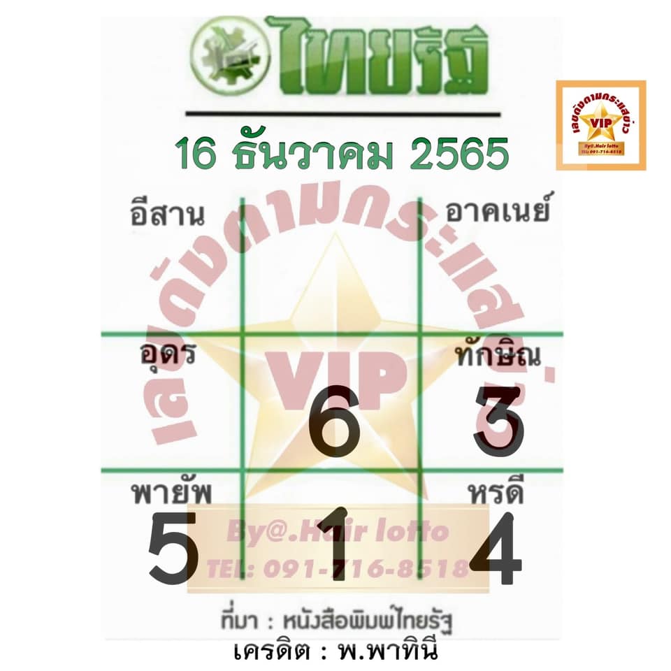 หวยไทยรัฐ 16/12/65