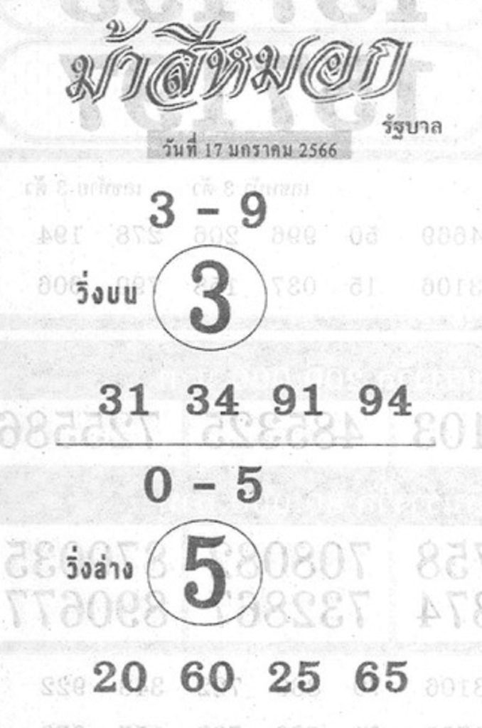 หวยม้าสีหมอก 17/1/66