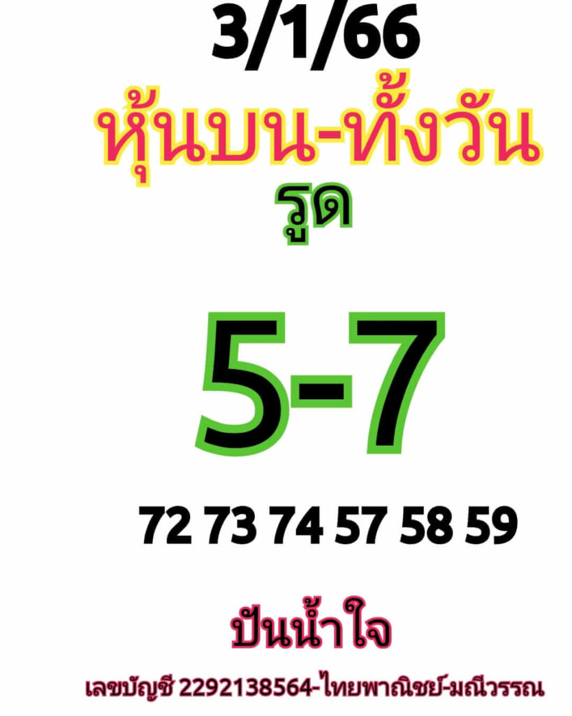 หวยหุ้นวันนี้ 3/1/66 ชุดที่ 8