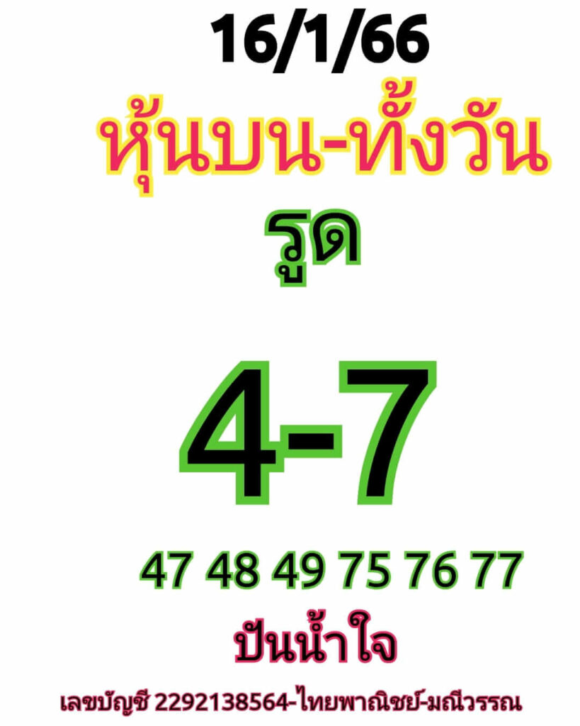 หวยหุ้นวันนี้ 16/1/66 ชุดที่ 3