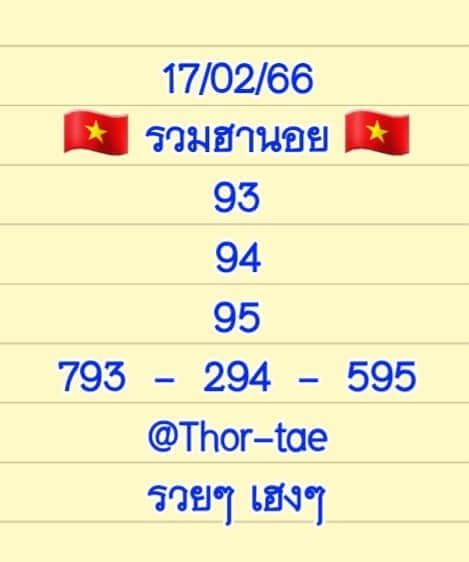 แนวทางหวยฮานอย 16/2/66 ชุดที่ 1