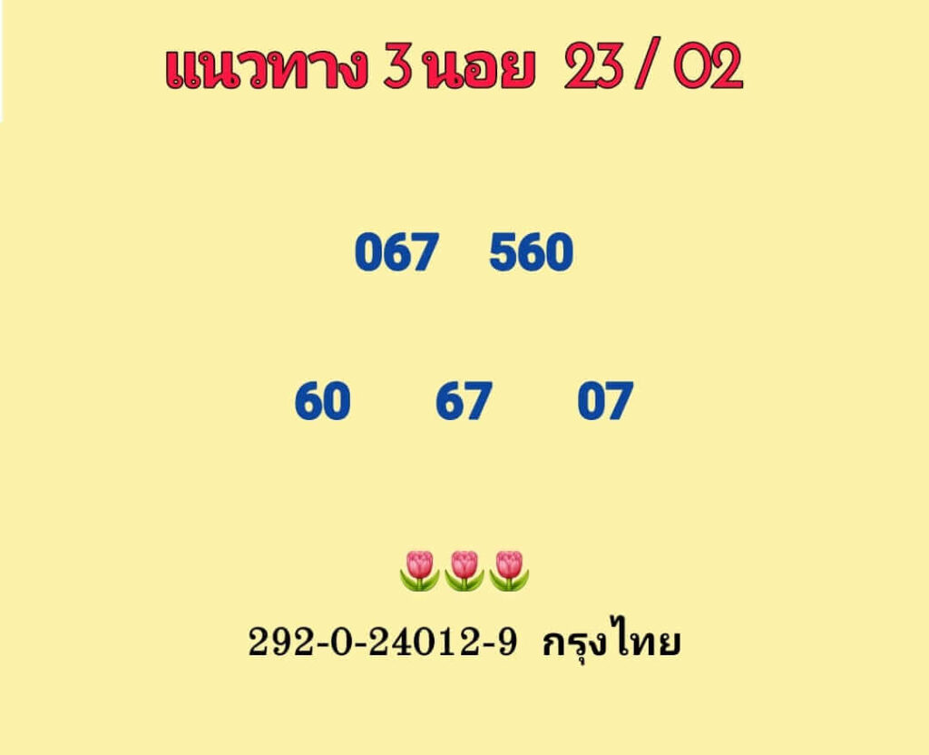 แนวทางหวยฮานอย 23/2/66 ชุดที่ 1