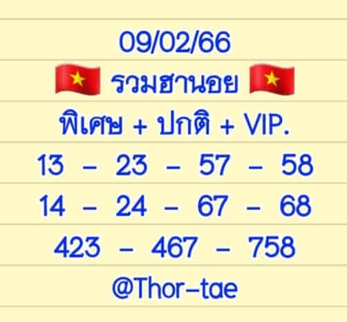 แนวทางหวยฮานอย 9/2/66 ชุดที่ 1