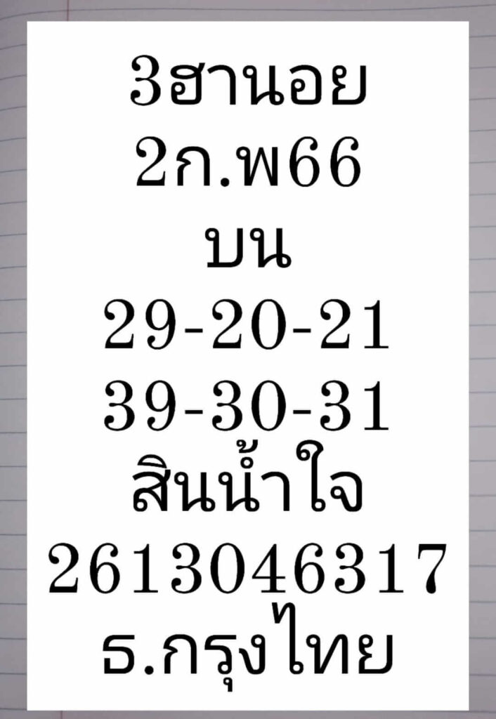 แนวทางหวยฮานอย 2/2/66 ชุดที่ 9