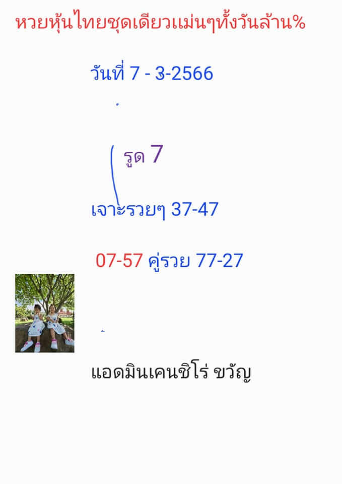 หวยหุ้นวันนี้ 7/3/66 ชุดที่ 1