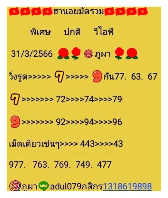 แนวทางหวยฮานอย 31/3/66 ชุดที่ 1